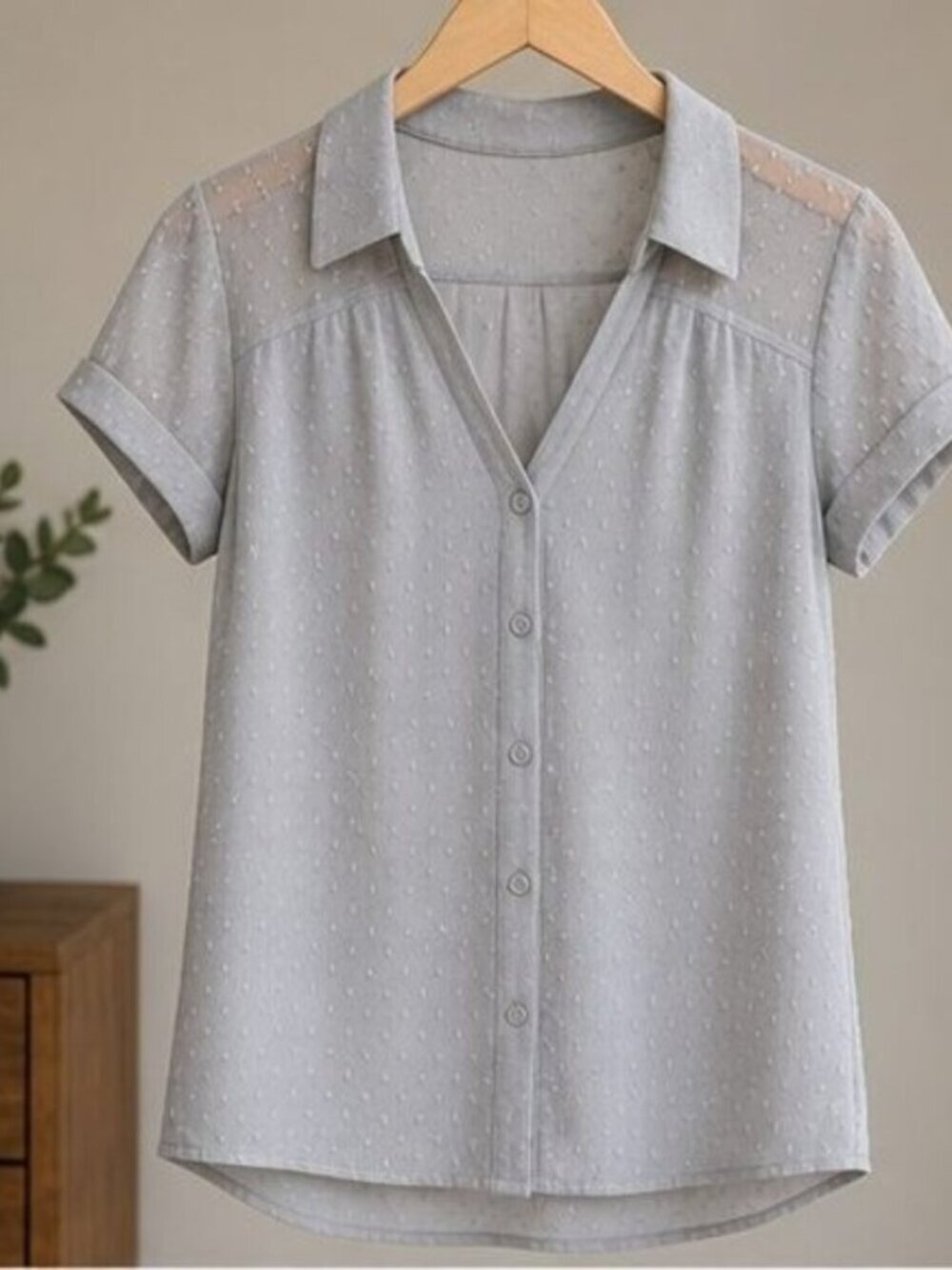 Gray V Neck Top